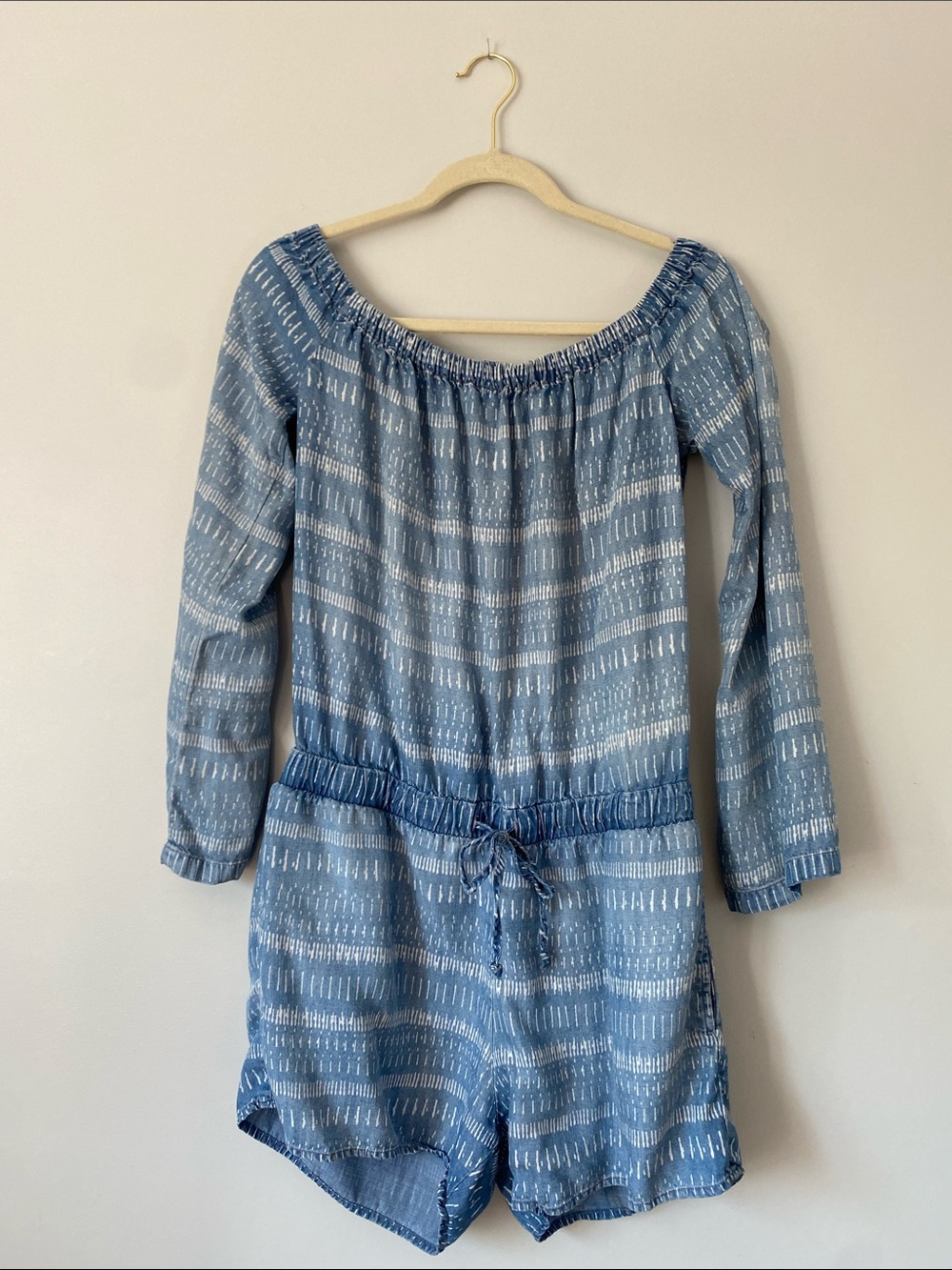 Cloth & Stone Chambray Off Shoulder Romper Pockets Drawstring Medium